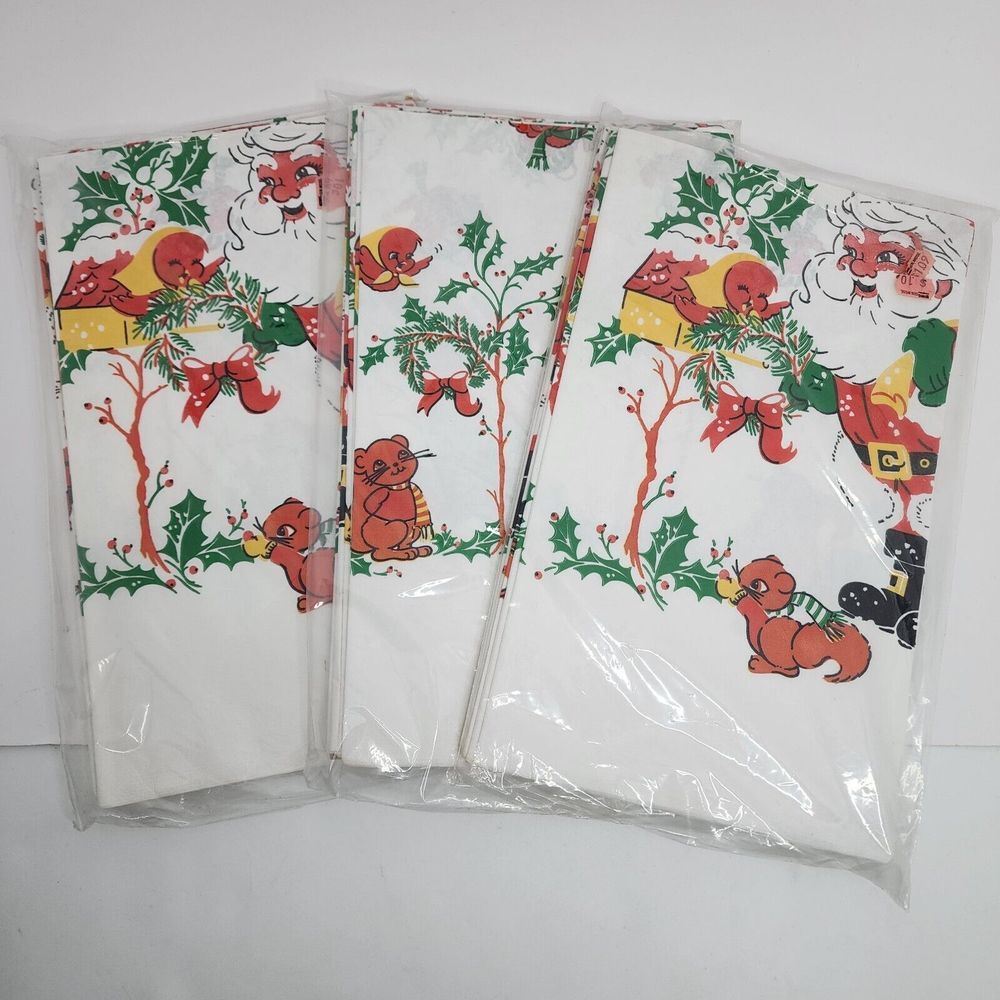Reed Christmas Table Cover Santa‎ Holiday Decor Paper Material - Lot of 3